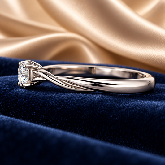 0.50 Ct Twisted Bypass Solitaire Round Cut Memory Diamond Ring – Lab-Grown Diamond from Personal Carbon in 14K White Gold