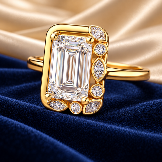3.40 Ct Emerald-Cut Memory Diamond Ring in 14K Gold