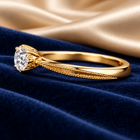 1.00 Ct Beaded Edge Solitaire Round Cut Memory Diamond Ring – Lab-Grown Diamond from Personal Carbon in 14K Yellow Gold