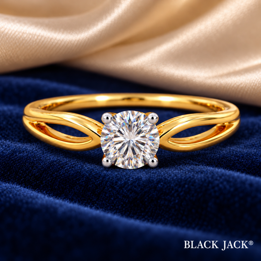 0.50 Ct Double Loop Bypass Solitaire Round Cut Memory Diamond Ring – Lab-Grown Diamond from Personal Carbon in 14K Yellow Gold