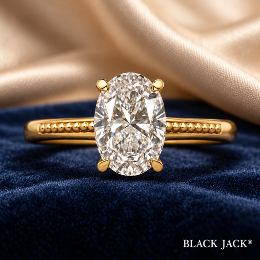 3.00 Ct Beaded Solitaire Oval Cut Memory Diamond Ring – Lab-Grown Diamond from Personal Carbon in 14K Yellow Gold