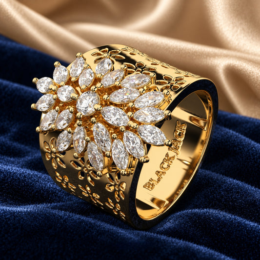 1.30 Ct Marquise Cut Floral Cluster Memory Diamond Ring – Ashes to Diamond Ring in 14K Yellow Gold
