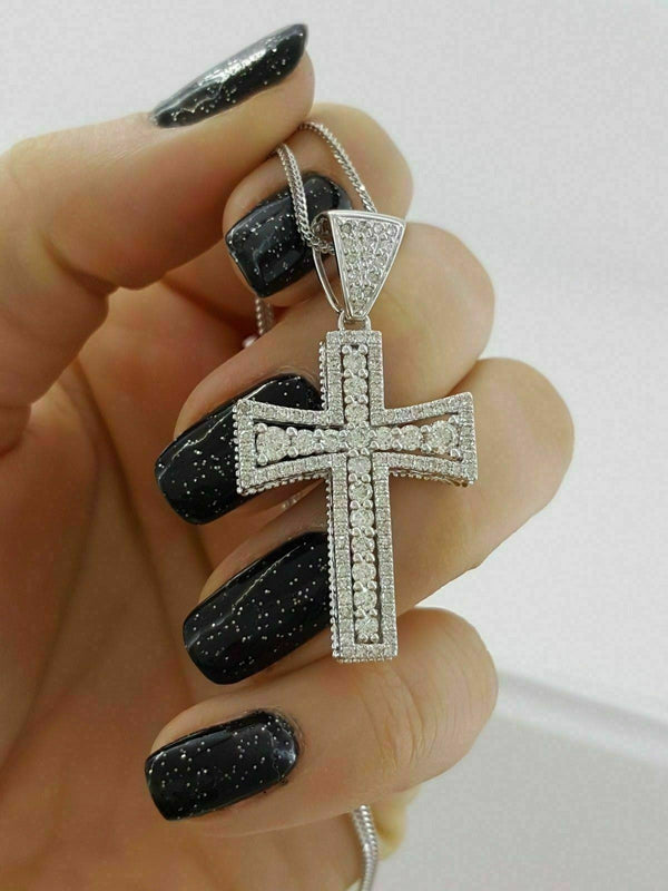 3.00 Ct. White Round Cut Moissanite Cross Pendent by Black Jack