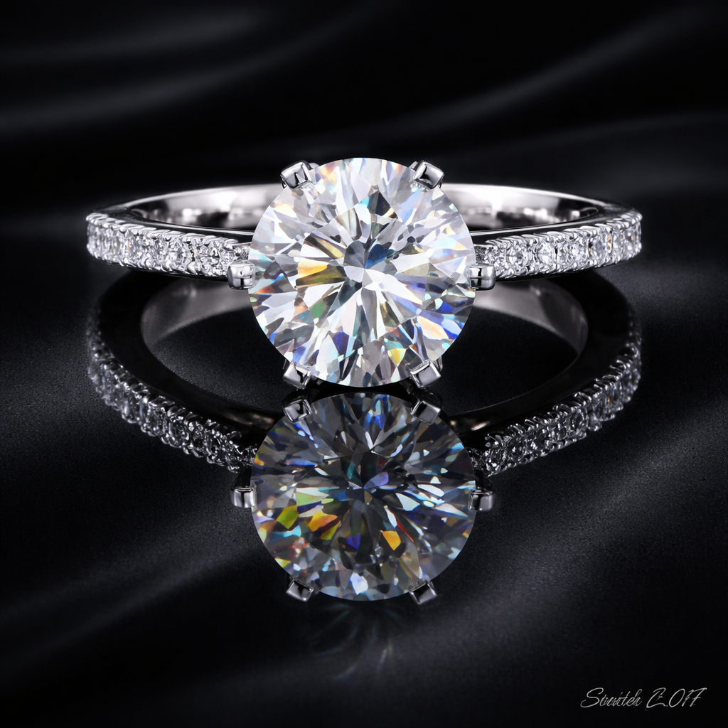 Diamond Round Brilliant with Pavé Band Solitaire memorial jewelry Ring