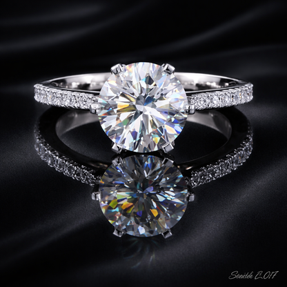 Diamond Round Brilliant with Pavé Band Solitaire memorial jewelry Ring