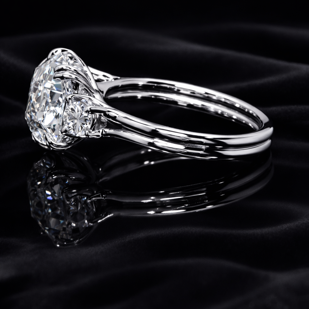 Round Brilliant with Round Side Three Stones Diamond memorial jewelry Ring