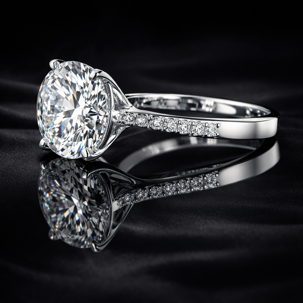 Diamond Round Brilliant with Pavé Band Solitaire memorial jewelry Ring