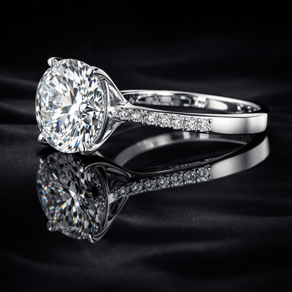 Diamond Round Brilliant with Pavé Band Solitaire memorial jewelry Ring