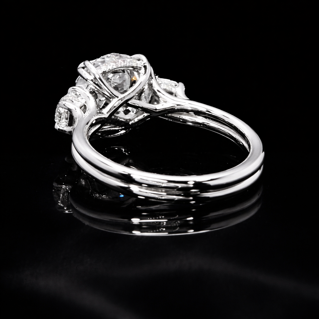 7.00 Carat Lab-Grown Diamond Three Stone Engagement Ring – Round Brilliant with Round Side Stones in 14K White Gold IGI Certified