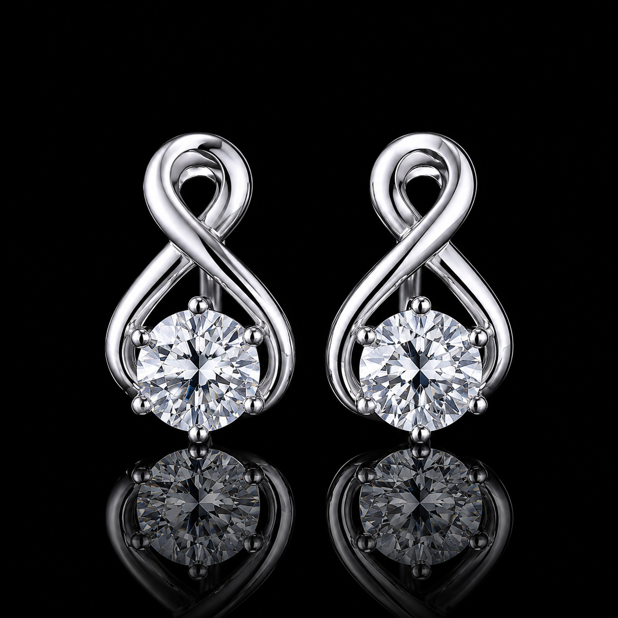 2.00 Ct Ashes Diamond Infinity Stud Earrings IGI Certified Pet Cremation Jewelry 14K White Gold Memorial Earrings Black Jack