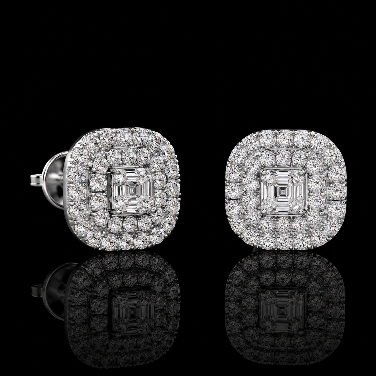 2.50 Ct Ashes Diamond Cushion Halo Stud Earrings Cremation Jewelry 14K White Gold Memorial Earrings Black Jack