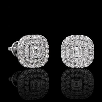 2.50 Ct Ashes Diamond Cushion Halo Stud Earrings Cremation Jewelry 14K White Gold Memorial Earrings Black Jack