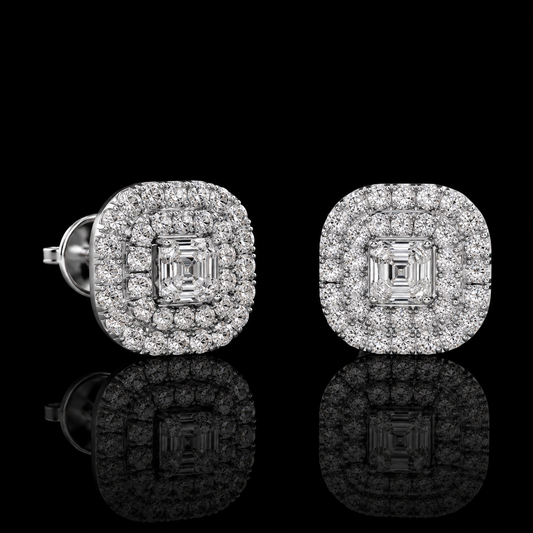 2.50 Ct Ashes Diamond Cushion Halo Stud Earrings Cremation Jewelry 14K White Gold Memorial Earrings Black Jack
