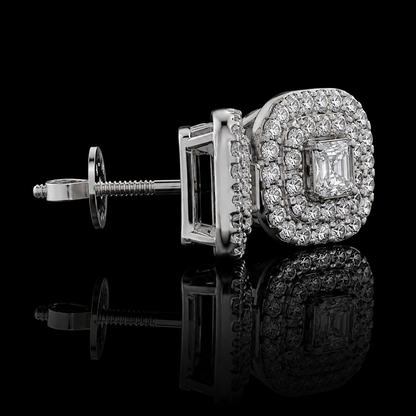 2.50 Ct Ashes Diamond Cushion Halo Stud Earrings Cremation Jewelry 14K White Gold Memorial Earrings Black Jack