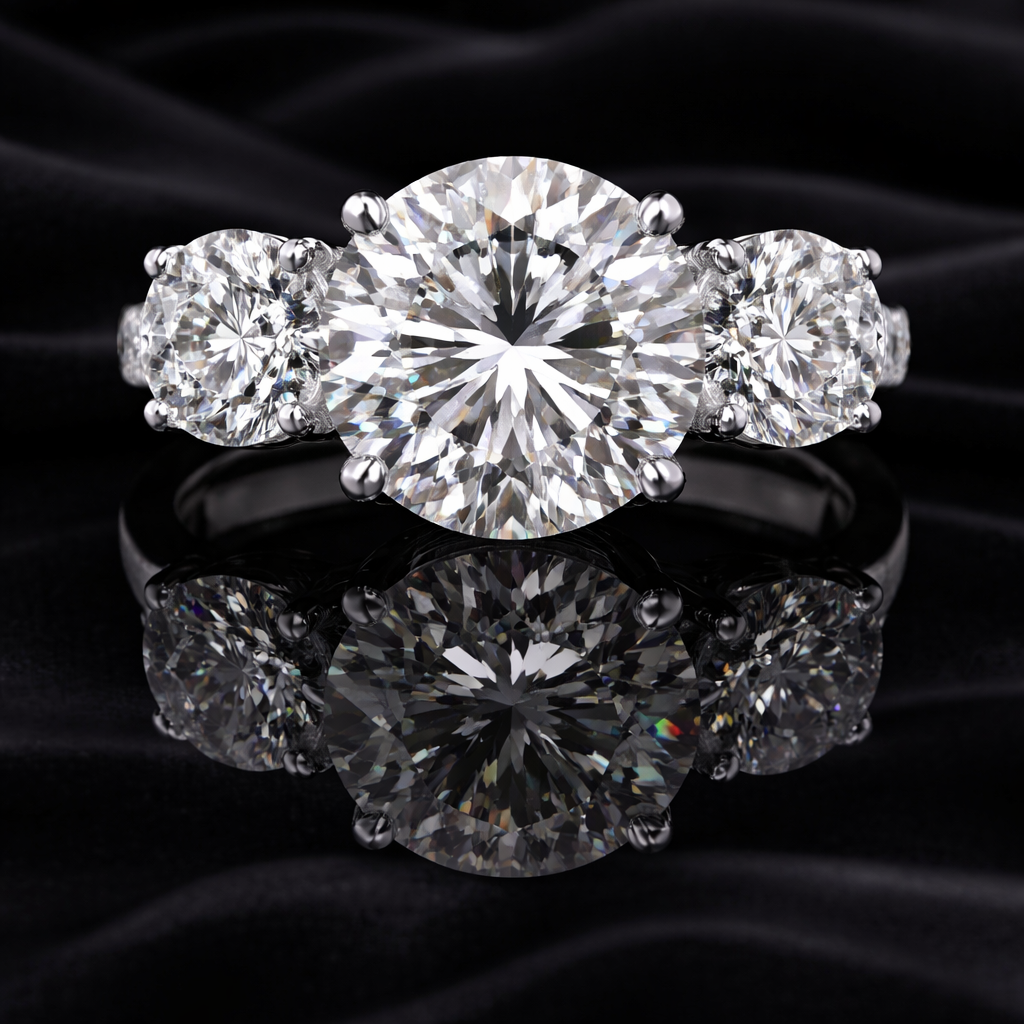 Round Brilliant with Round Side Three Stones Diamond memorial jewelry Ring