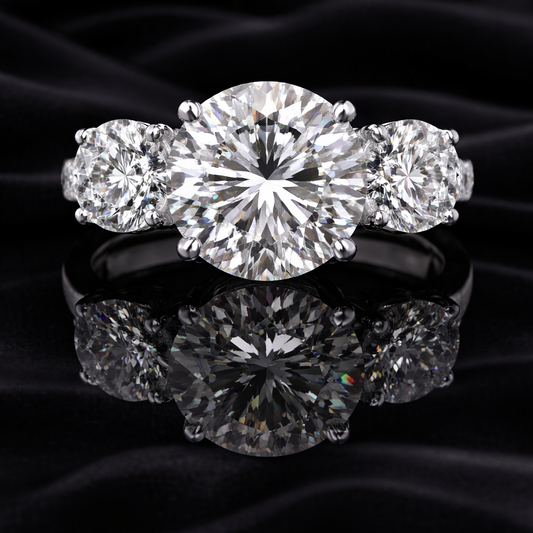 Round Brilliant with Round Side Three Stones Diamond memorial jewelry Ring
