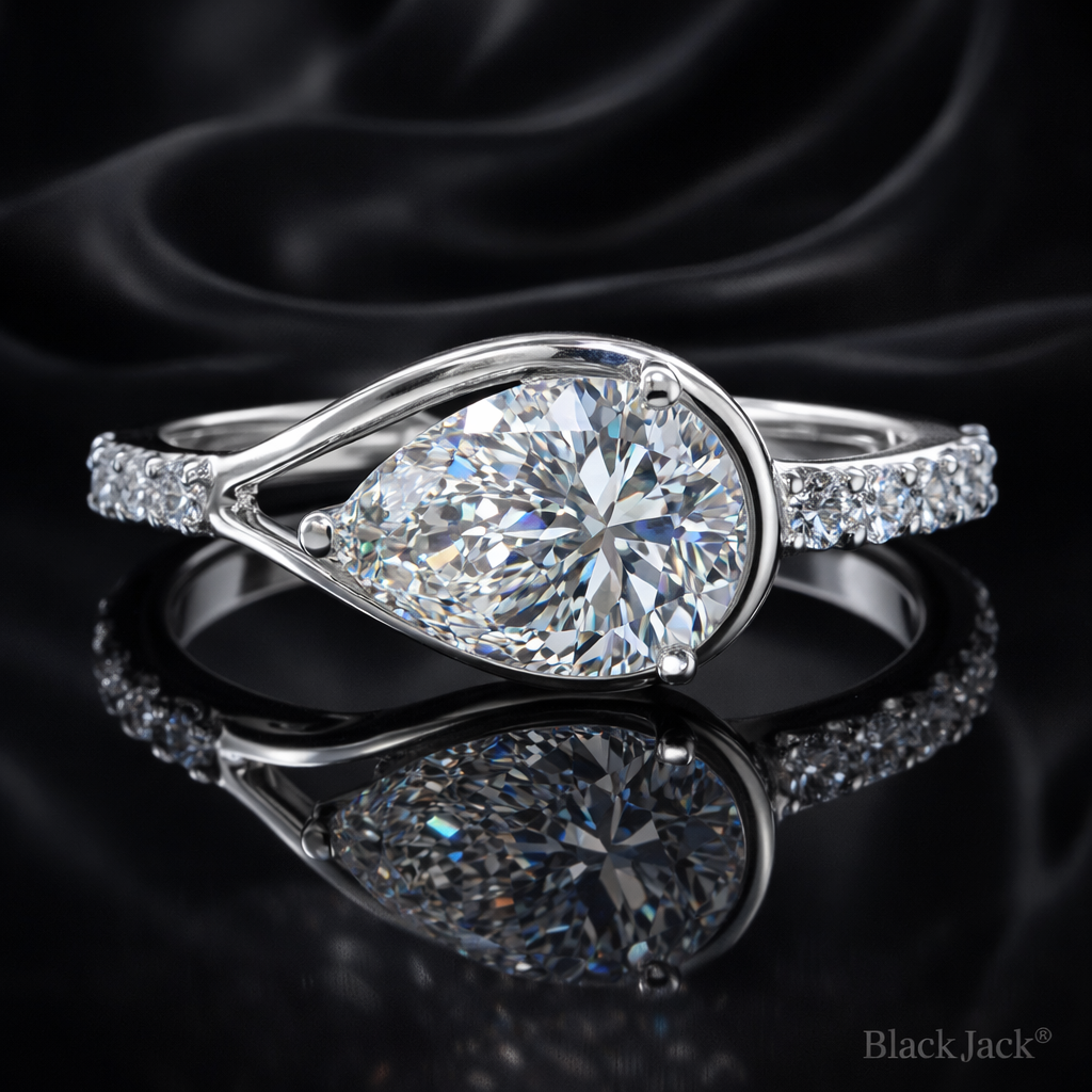 Pear Cut Diamond Bypass Engagement memorial jewelry Ring