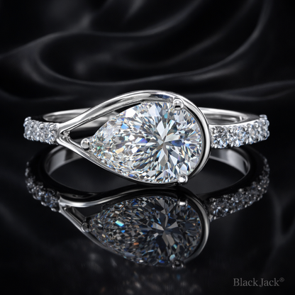Pear Cut Diamond Bypass Engagement memorial jewelry Ring