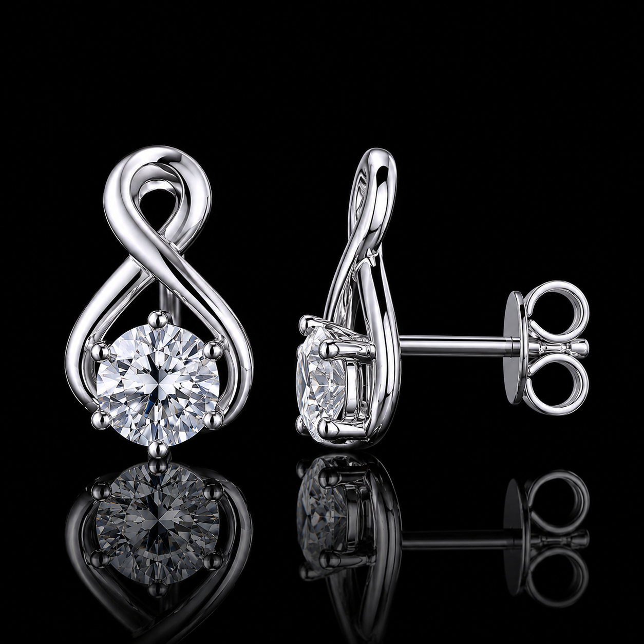 2.00 Ct Ashes Diamond Infinity Stud Earrings IGI Certified Pet Cremation Jewelry 14K White Gold Memorial Earrings Black Jack