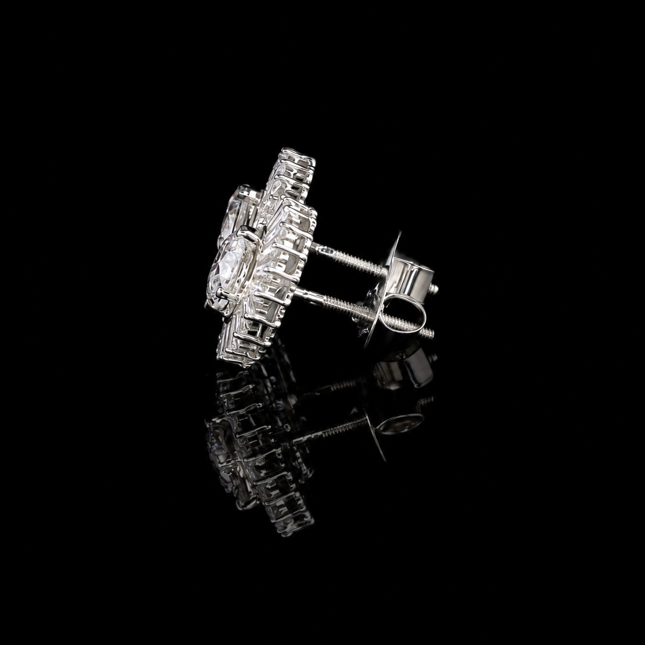 3.00 Ct Memorial Diamond Baguette Halo Stud Earrings Pet Cremation Diamond 14K White Gold Memorial Jewelry Black Jack