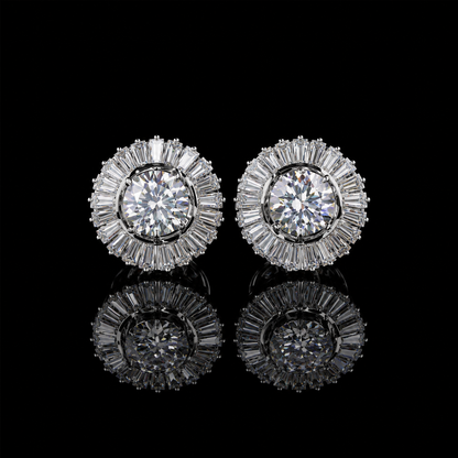 3.00 Ct Memorial Diamond Baguette Halo Stud Earrings Pet Cremation Diamond 14K White Gold Memorial Jewelry Black Jack