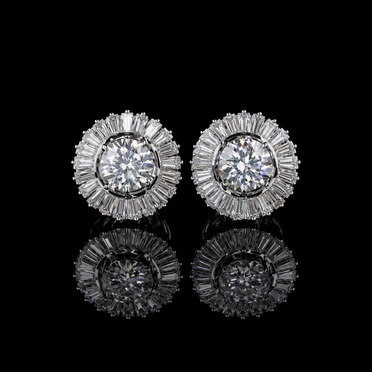 3.00 Ct Memorial Diamond Baguette Halo Stud Earrings Pet Cremation Diamond 14K White Gold Memorial Jewelry Black Jack
