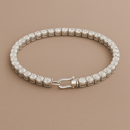 7 Inch White Moissanite Tennis Bracelet – 6.50 CTW, 3mm Round Stones in Silver or White Gold – Luxury Women’s Jewelry Gift