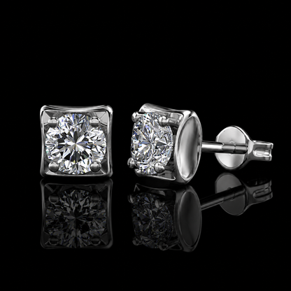 2.00 Ct Memory Diamond Stud Earrings Pet Cremation Diamond 14K White Gold Memorial Jewelry Black Jack