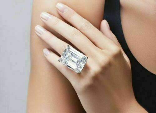 10.00 Ct. Emerald Shape Moissanite Engagement Ring by Black Jack