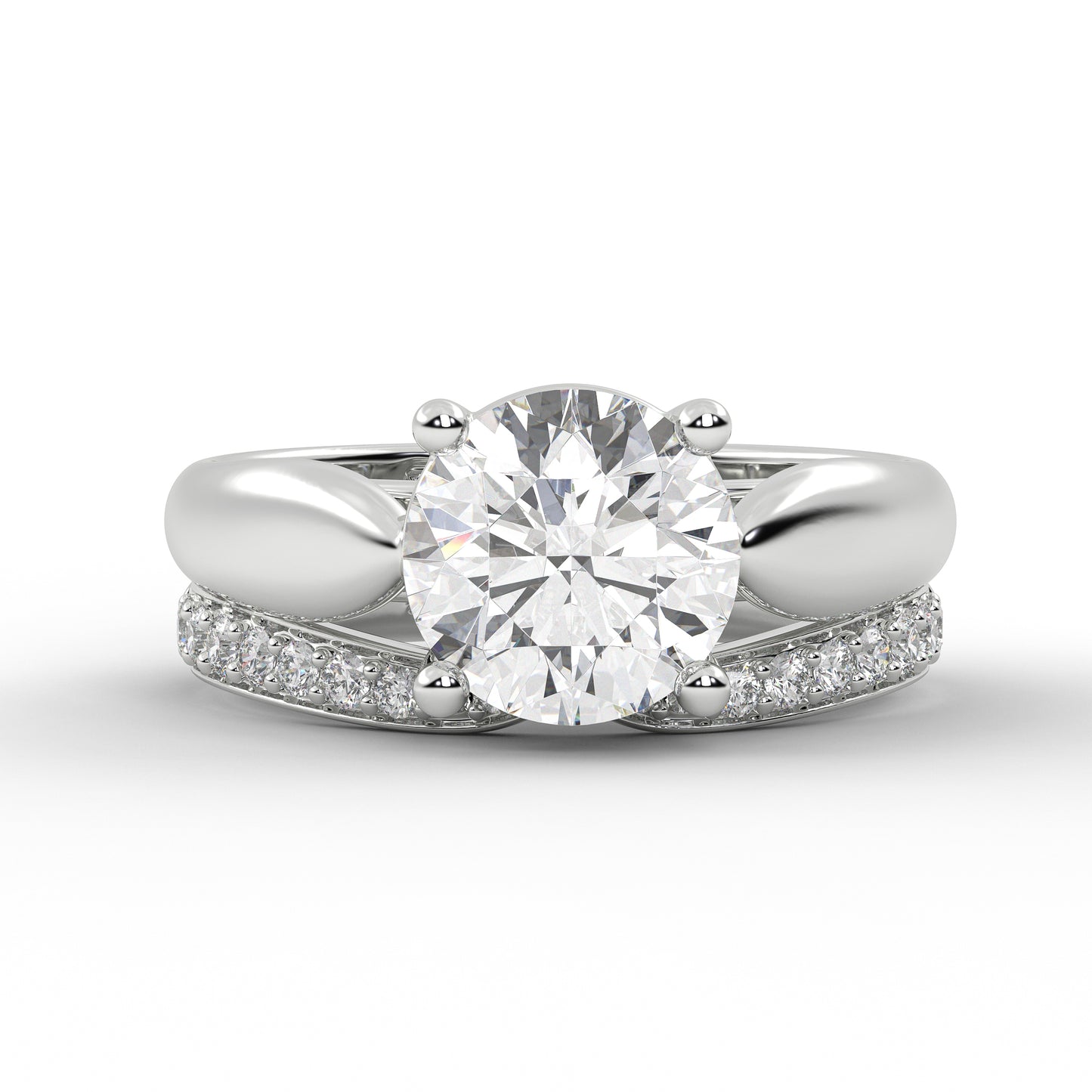 2.15 Ct Round Cut VS1/EF Lab Grown Diamond Engagement Ring Set 14K White Gold