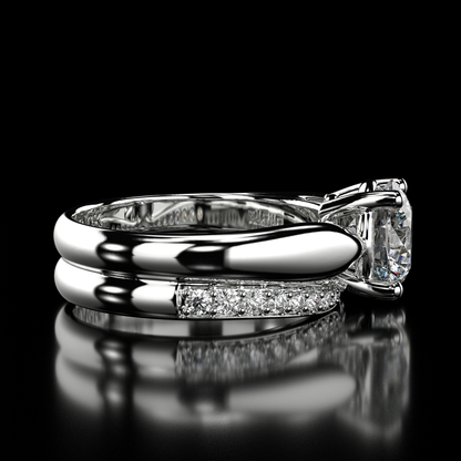 2.15 Ct Round Cut VS1/EF Lab Grown Diamond Engagement Ring Set 14K White Gold