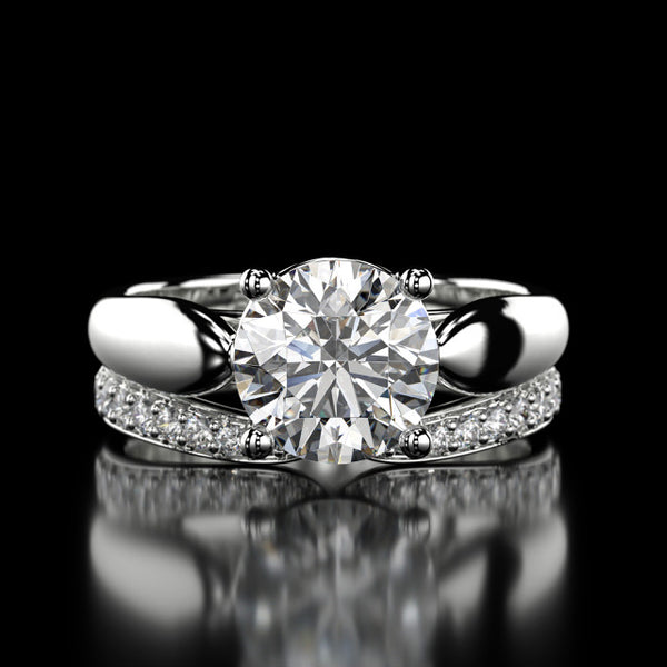2.15 Ct Round Cut VS1/EF Lab Grown Diamond Engagement Ring Set 14K White Gold