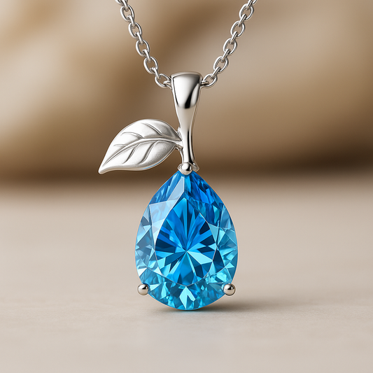 Blue Leaf Memory Pendant – Lab Grown Diamond from Ashes or Hair (0.50ct to 3ct) in White Gold