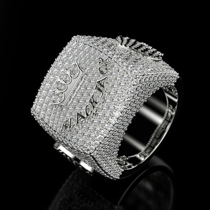 BlackJack® 6.00 ct. Real Moissanite Studded Men's Hip Hop Ring in 925 Silver
