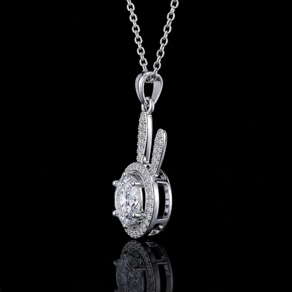 1.50 Ct Round Memory Diamond Bunny Pendant Pet Cremation Diamond 14K White Gold Memorial Jewelry Black Jack