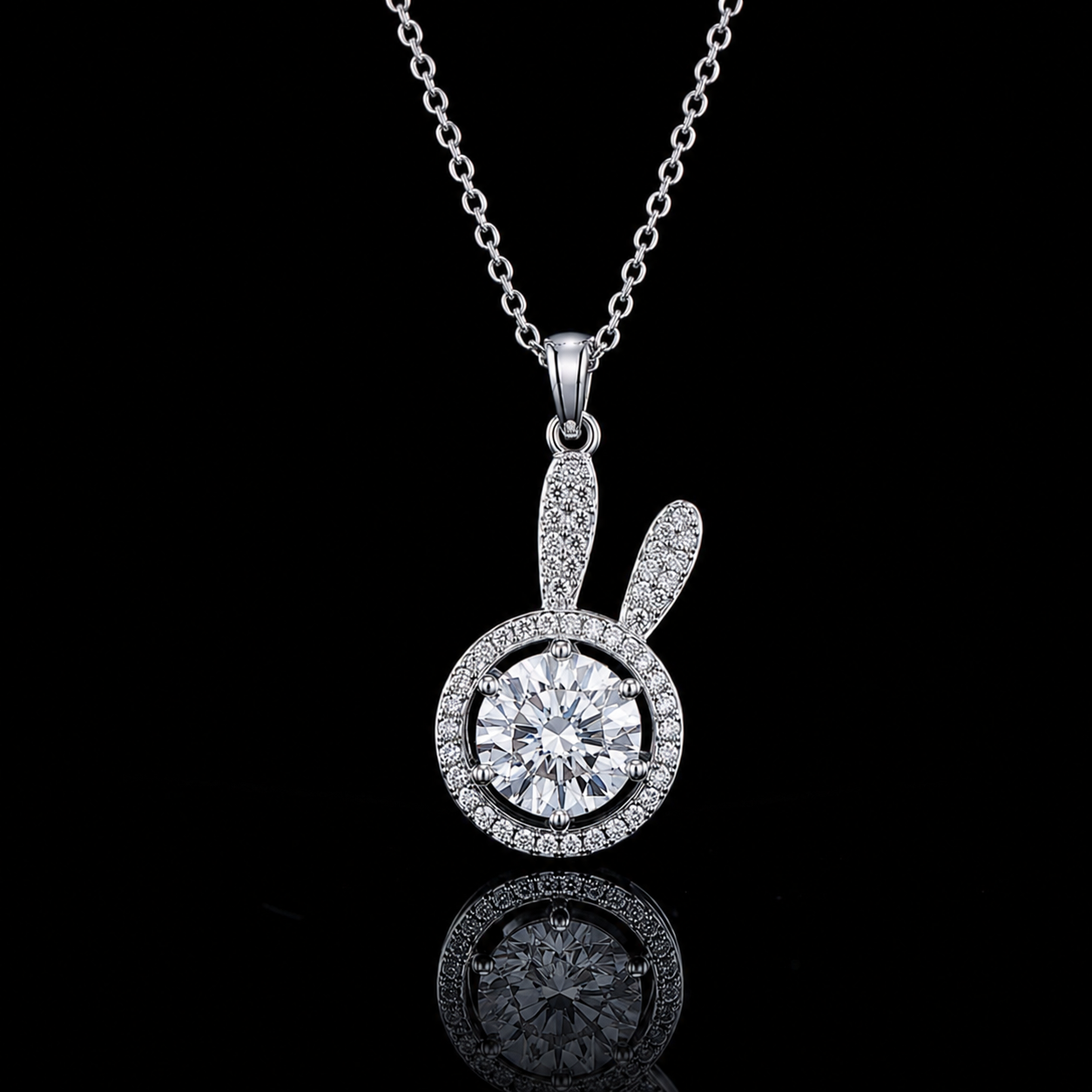 1.50 Ct Round Memory Diamond Bunny Pendant Pet Cremation Diamond 14K White Gold Memorial Jewelry Black Jack