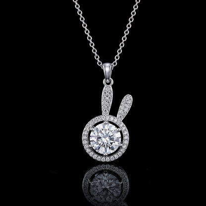 1.50 Ct Round Memory Diamond Bunny Pendant Pet Cremation Diamond 14K White Gold Memorial Jewelry Black Jack