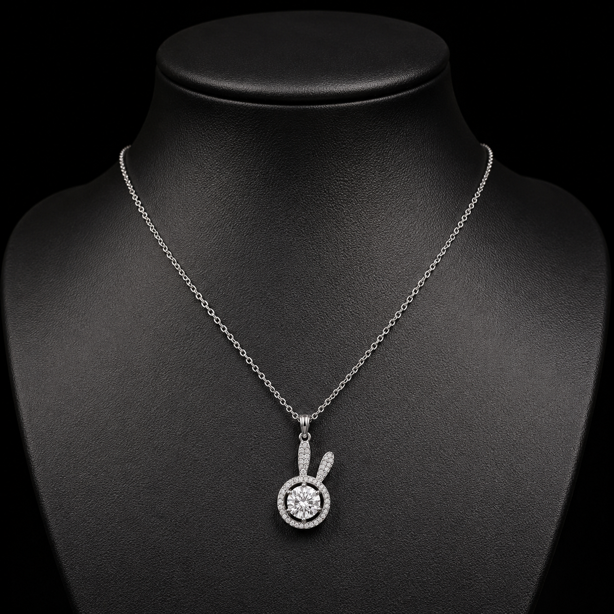 1.50 Ct Round Memory Diamond Bunny Pendant Pet Cremation Diamond 14K White Gold Memorial Jewelry Black Jack