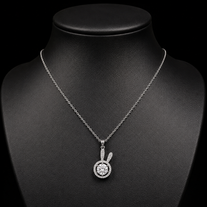 1.50 Ct Round Memory Diamond Bunny Pendant Pet Cremation Diamond 14K White Gold Memorial Jewelry Black Jack