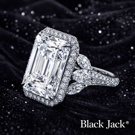 8.50 Carat Lab-Grown Diamond Halo Engagement Ring Emerald Cut with Pavé Band in 14K White Gold IGI Certified