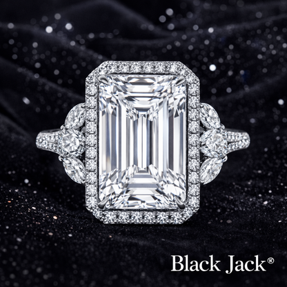 8.50 Carat Lab-Grown Diamond Halo Engagement Ring Emerald Cut with Pavé Band in 14K White Gold IGI Certified
