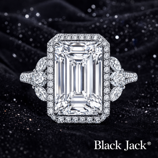 8.50 Carat Lab-Grown Diamond Halo Engagement Ring Emerald Cut with Pavé Band in 14K White Gold IGI Certified