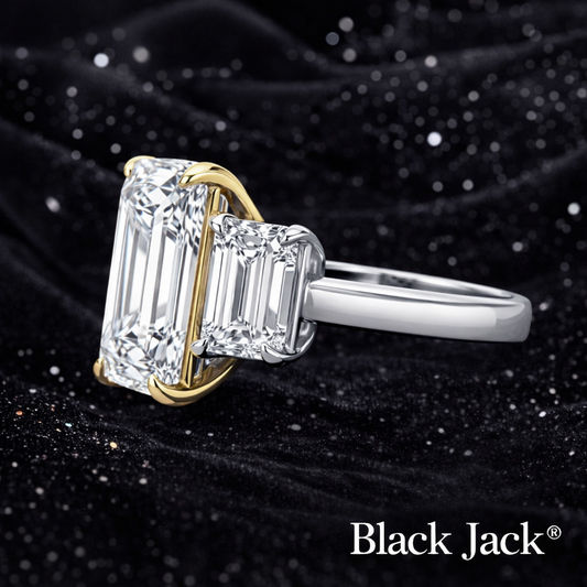 8.00 Carat Lab-Grown Diamond Three Stone Engagement Ring Emerald Cut in 14K White Gold IGI Certified