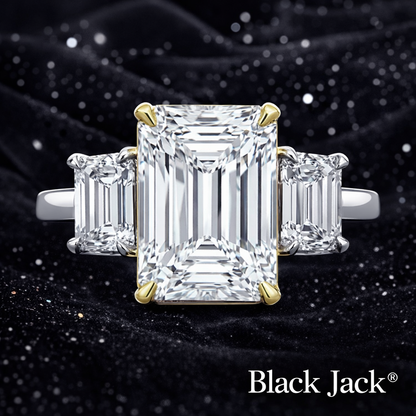 8.00 Carat Lab-Grown Diamond Three Stone Engagement Ring Emerald Cut in 14K White Gold IGI Certified