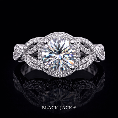 Round Halo Infinity Moissanite Memory Ring – 3.90–4.10 Ct Total | Human & Pet Ashes in 14K White Gold | Black Jack®