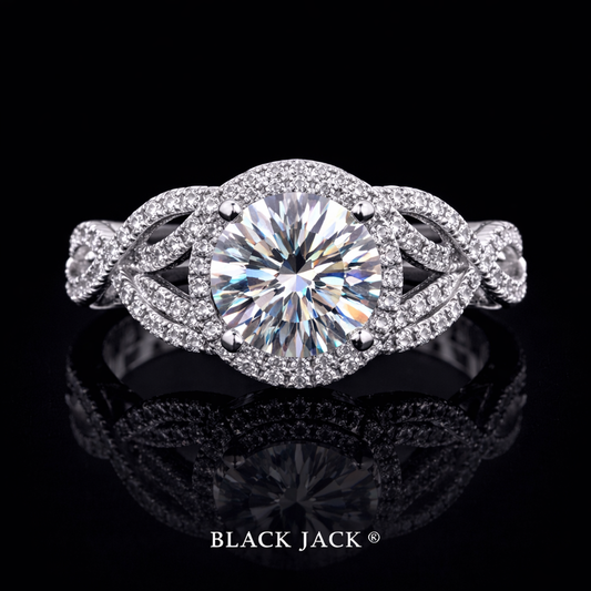 Round Halo Infinity Moissanite Memory Ring – 3.90–4.10 Ct Total | Human & Pet Ashes in 14K White Gold | Black Jack®