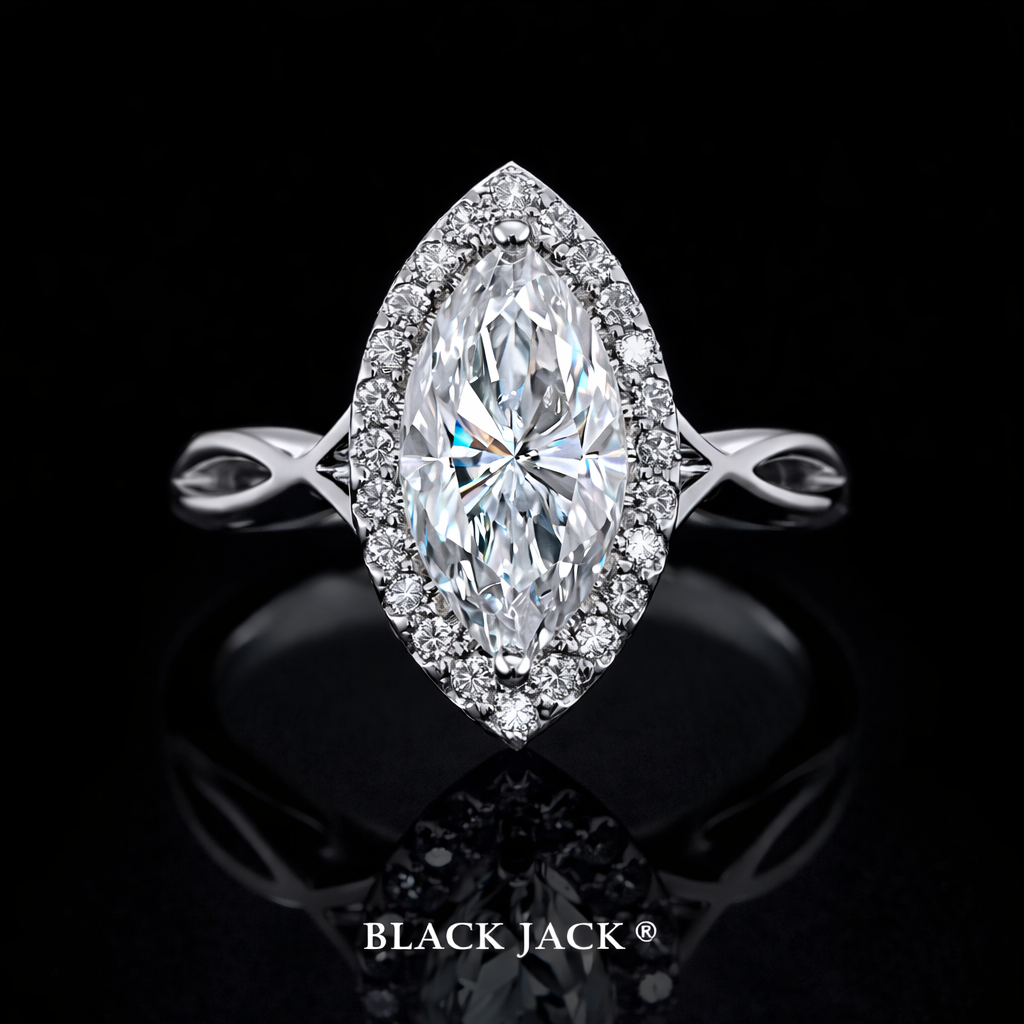 Marquise Halo Moissanite Memory Ring – 4.90–5.10 Ct Total | Human & Pet Ashes in 14K White Gold | Brand Authenticity Certified