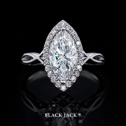 Marquise Halo Moissanite Memory Ring – 4.90–5.10 Ct Total | Human & Pet Ashes in 14K White Gold | Brand Authenticity Certified