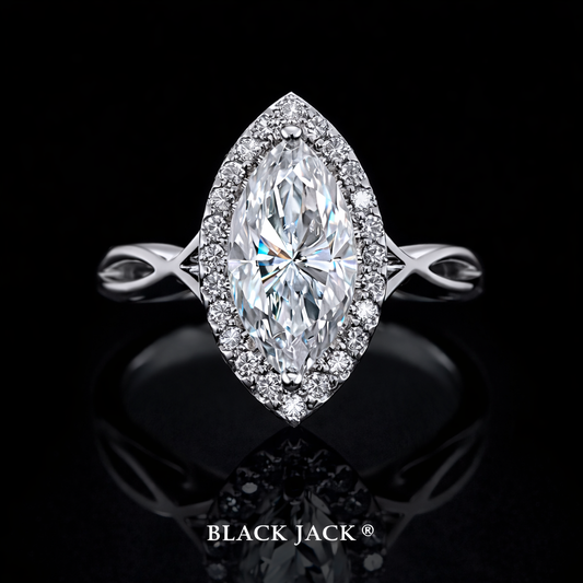 Marquise Halo Moissanite Memory Ring – 4.90–5.10 Ct Total | Human & Pet Ashes in 14K White Gold | Brand Authenticity Certified