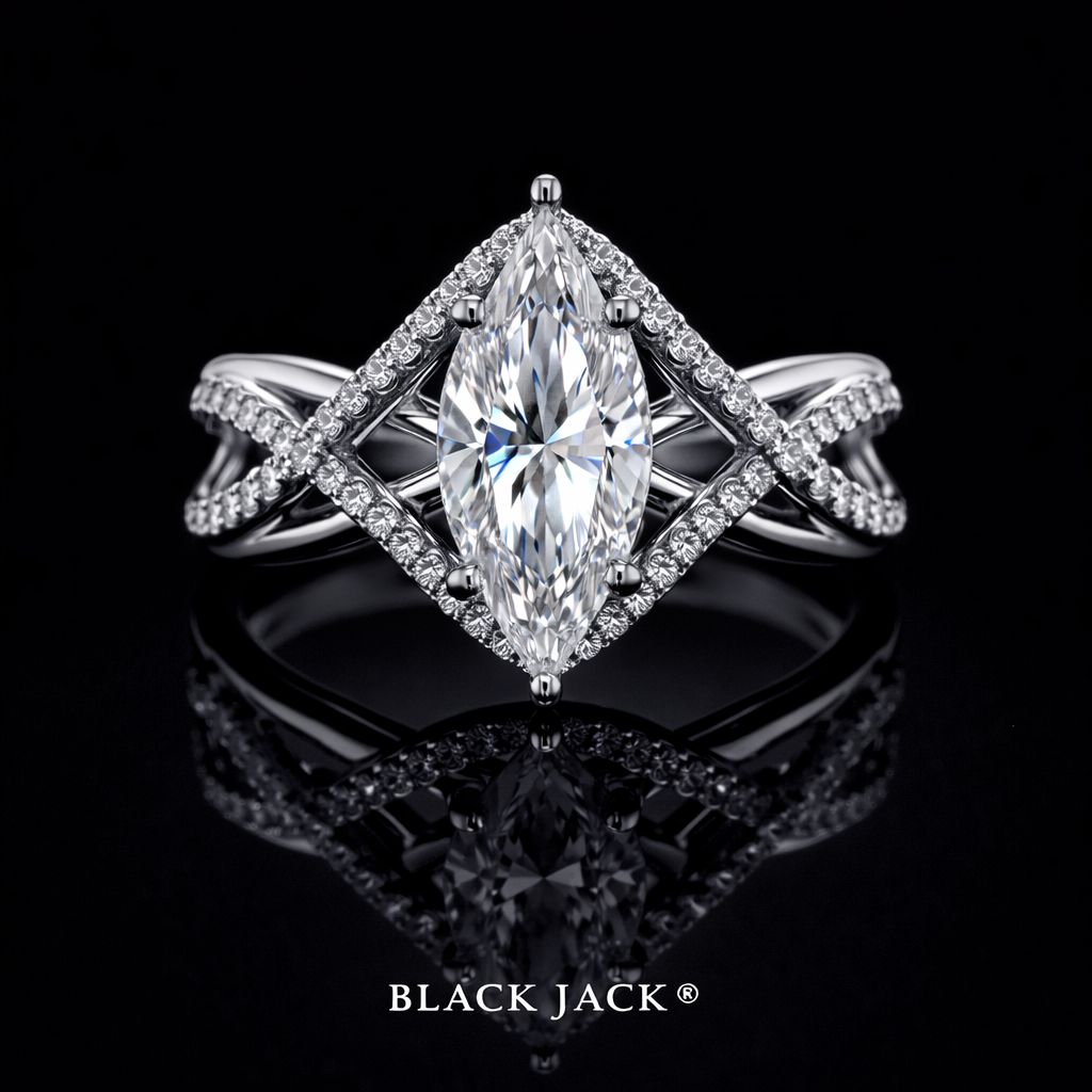 Marquise Halo Moissanite Memory Ring – 3.80–3.90 Ct Total | Human & Pet Ashes in 14K White Gold | Black Jack®® (Copy)